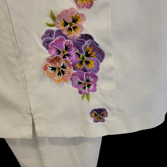 Bob Mackie Wearable Art Stunning Pants & Jacket In White Cotton Med - Picture 4 of 10